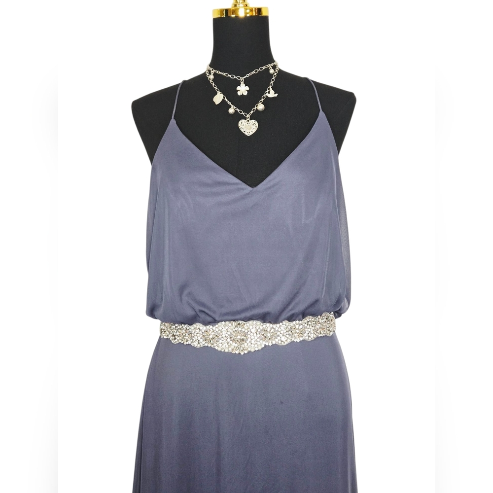 Alfred Sung D739 Deep Onyx Gown Sz 10 Formal Spaghetti Strap Evening Dress 60” - Picture 2 of 15